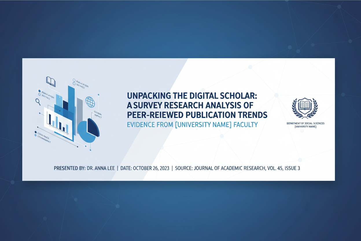 Survey Research Presentation cover slide with academic charts and data visualizations